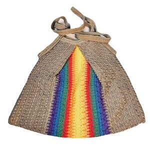 Knitted Rainbow Crochet Double Handles Textured Bag Boho Beach Travel LBGT